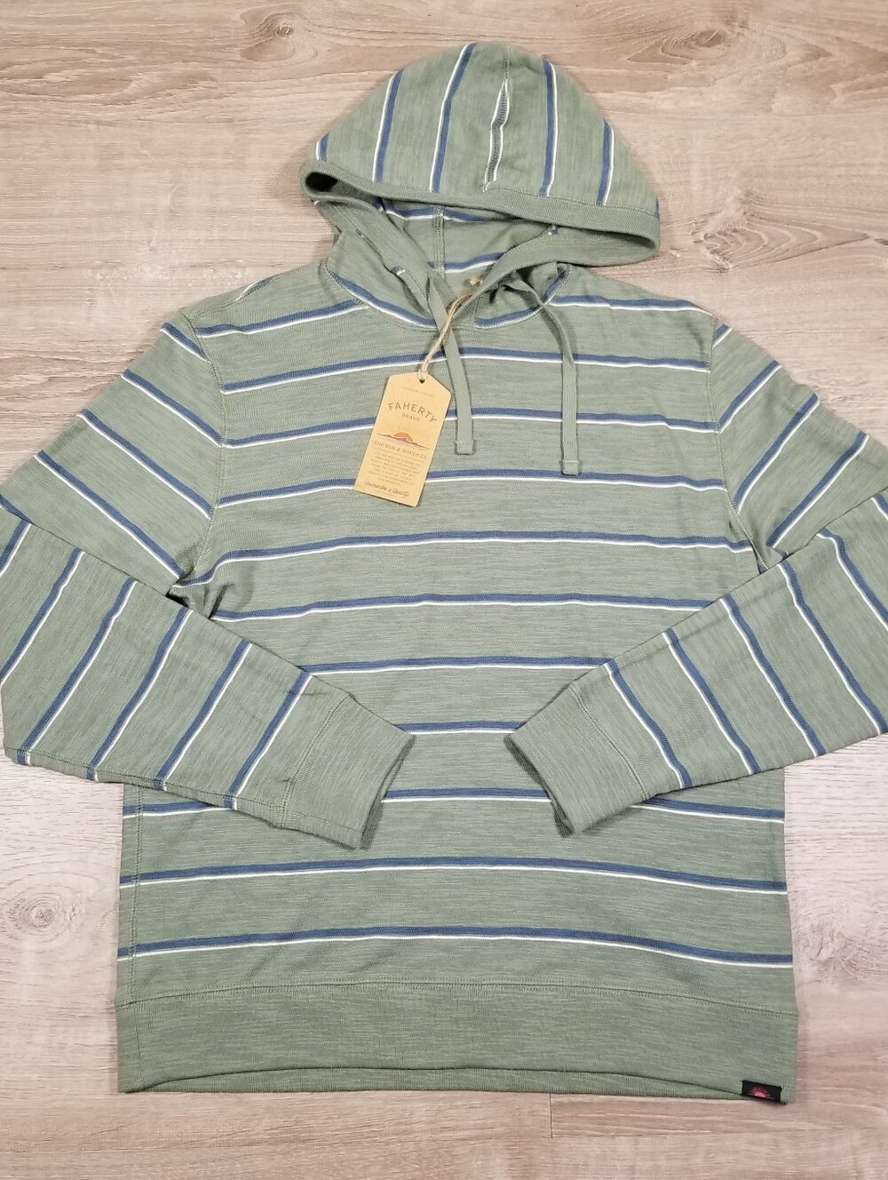 Faherty Sunwashed Slub Hoodie RNE - Sage Marine Stripe Mens Size Large NWT